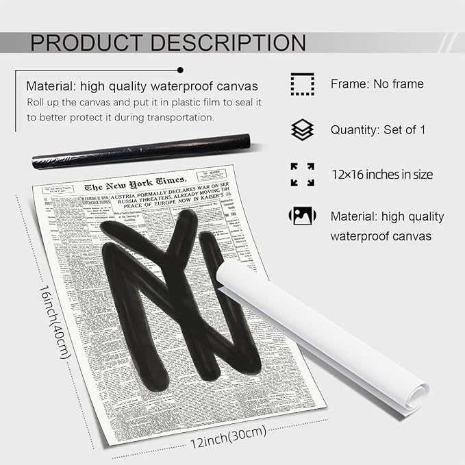 noxozoqm Black and White Newspaper Wall Art Vintage New York City Poster Trendy Minimalist Aesthetic Canvas Prints for Apartment Bedroom Wall Decor 12X16 inch Unframed