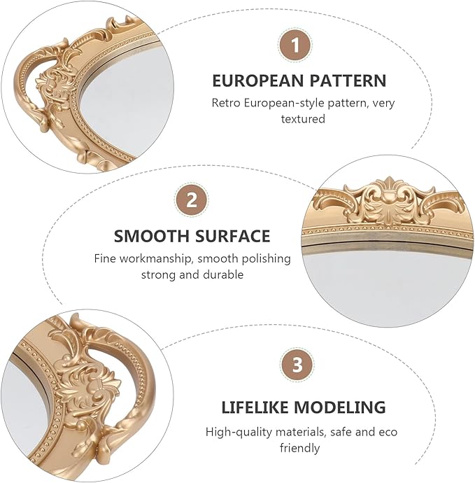 Retro European Style Mirror Tray Perfume Storage Plate Decorative Makeup Organizer Elliptical Gold Background Mirror for Home Décor and Photography Props
