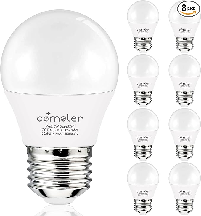 comzler LED Refrigerator Light Bulb, E26 LED Bulbs 60 Watt Equivalent, A15 Appliance Small Bulbs E26 Base with 4000K Natural White, Ceiling Fan Bulb, 600LM, Indoor Outdoor Light, Non-Dimmable, 8 Pack
