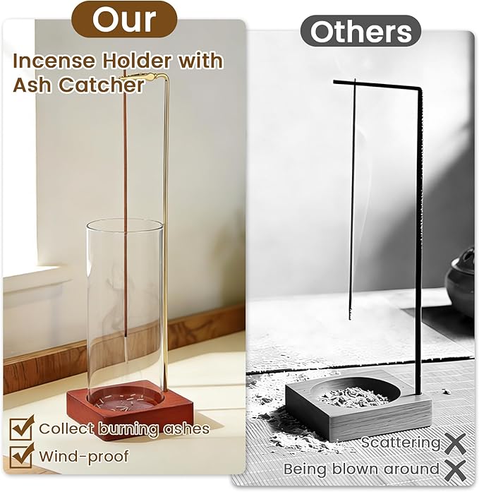 Jollidecor 3 Pack Incense Holder with 20 Incense Sticks | Detachable Glass Ash Catcher | Incense Sticks Burner for Meditation, Yoga, Spa, Home Decor