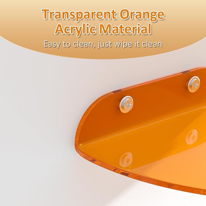 Sezanrpt 9.5x9.5 Inch Acrylic Corner Floating Shelf Set of 2, Orange Corner Wall Shelf for Home Décor, Speakers, Security Cameras, Toileries, Plants, Figures, Cosmetics, Books