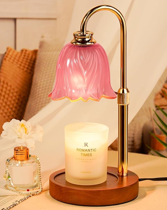 Funistree Candle Warmer Lamp, Gold Candle Lamp Warmer with Timer & Dimmer with 2 Bulbs, Birthday Gifts for Women Mom, New Home Bedroom Decor, Height Adjustable