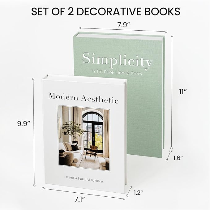 Modern Decorative Books for Home Coffee Table Decor - Fake Books Storage Box for Decoration - Set of 2 Faux Book Photo Storage Keepsake Box for Room Bookshelf Decor, Sage