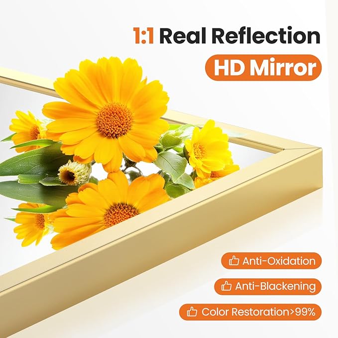 NEWBULIG 24X36 Inch Arched Bathroom Mirror for Wall, Vanity Bathroom Mirrors for Over Sink Tempered Glass, Anti-Rust Arched Metal Framed, Hangs Horizontally or Vertically, Farmhouse Home Decor, Gold