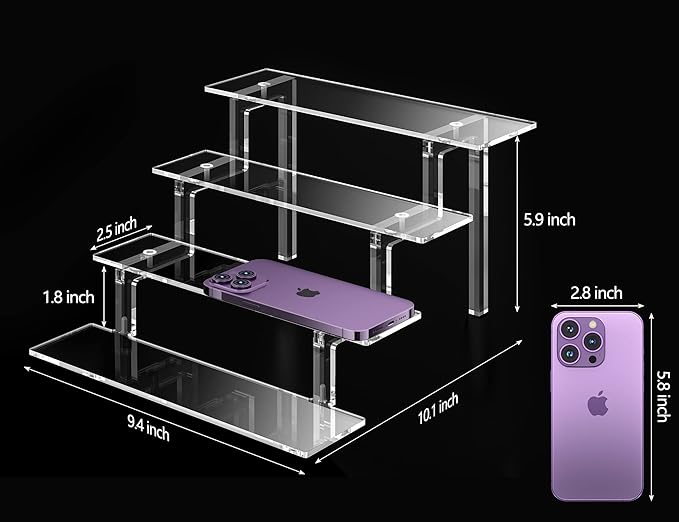 Kcrystenia Acrylic Display Stands Risers, 9”Clear Perfume Organizer Stand Shelf, 4 Tier Acrylic Risers for Display Decorative Perfume Makeup Nail Polish Dessert (2 Pack)