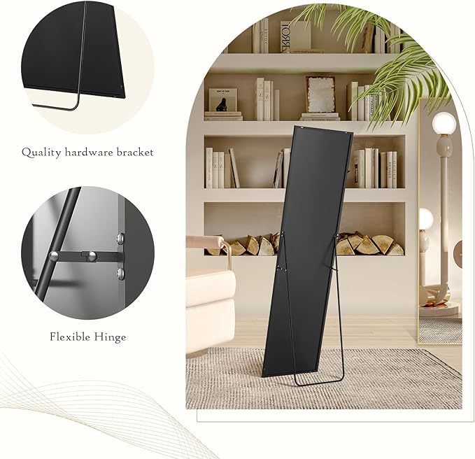 Mirror Full Length, Upgraded Body Wall Mirrors with Shatter-Proof Glass, Floor Standing, Hanging or Leaning, Tall Mirror with Stand Aluminum Alloy Frame for Bedroom