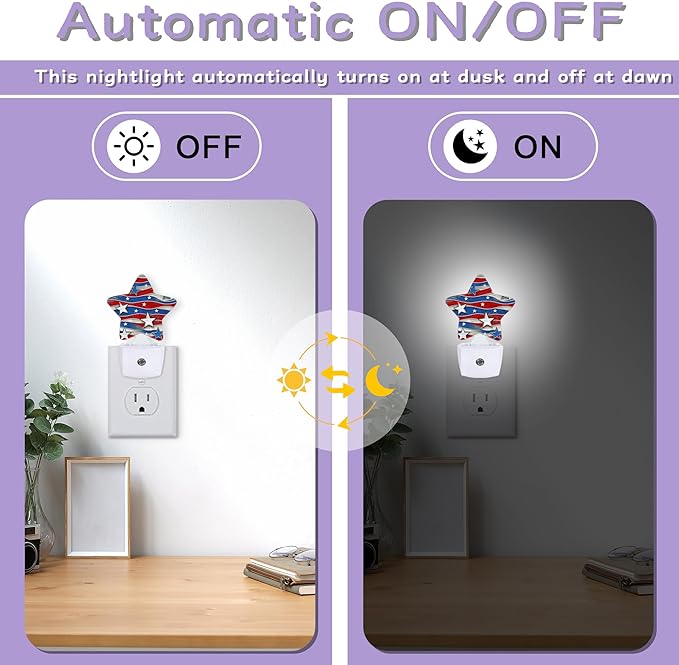 Flag Night Lights Plug Into Wall Decorative,Stars Nightlight with Dusk Sensor for Bathroom,Kitchen,Entryway,Room Accent,Gifts