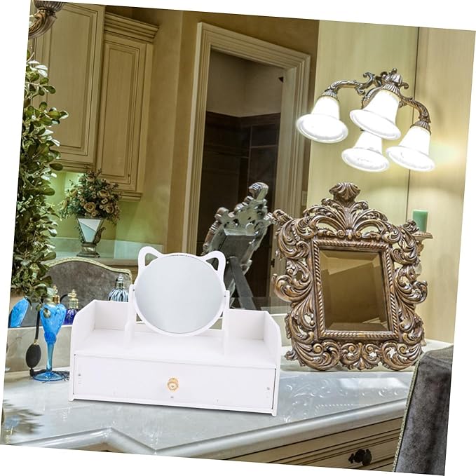 Cabilock Vanity Mirror with Storage Box Large Desktop Makeup Mirror PVC Cosmetics Organizer Non-Skid for Bedroom and Bathroom Use
