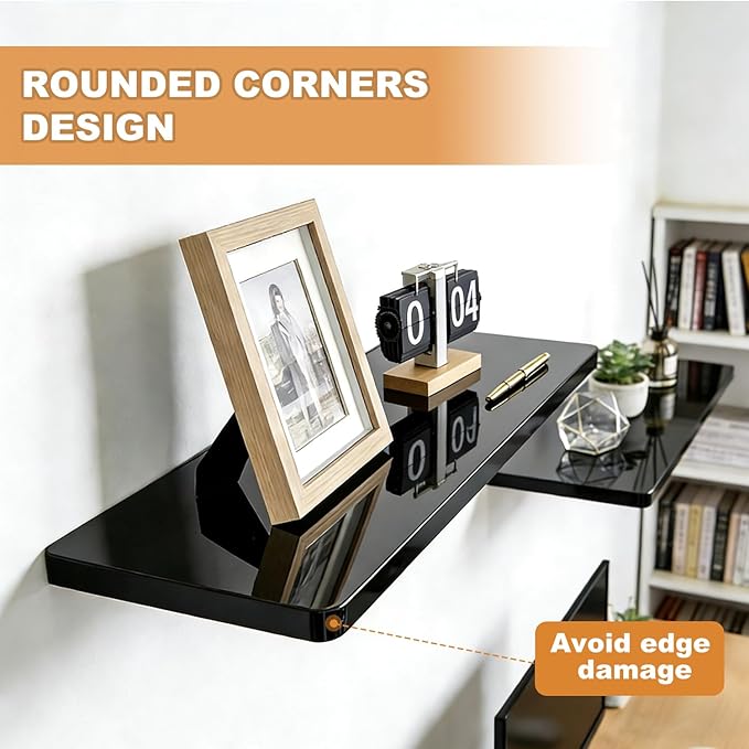 Floating Shelves for Wall Set of 2,12 in Wide Ehelf Narrow Floating for Decor Storage,Wall Mounted Acrylic Shelf,for Living Room, Bedroom, Bathroom and Kitchen(Black)