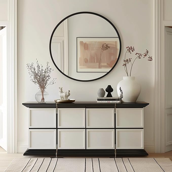 G-LEAF Black Round Mirror 32 inch Circle Mirror for Bathroom Vanity, Entryway, Living Room, Round Bathroom Mirror for Wall