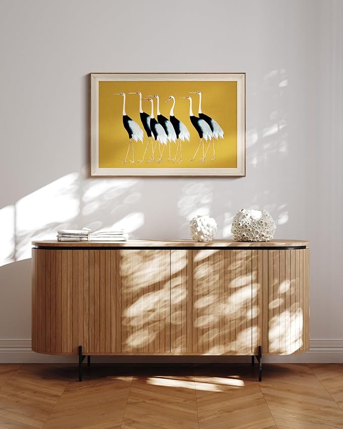 VIYYIEA Framed Wall Art for Living Room, Cranes Canvas Prints, Vintage Home Decor, Animals Oil Painting Picture, Bathroom Wall Decor Gifts for Friends or Family -【Seven Cranes】-(36L x 24W)