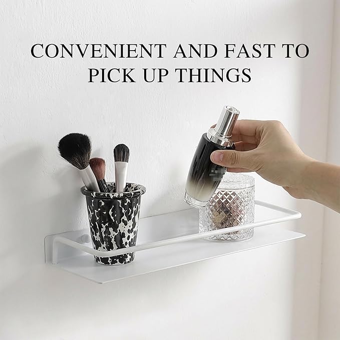 RFOUO Metal Wall Shelf, Metal Floating Shelf, Black Floating Shelf, Small Shelf for Wall, Display Shelves for Bathroom Bedroom Kitchen (White, 12Inch)