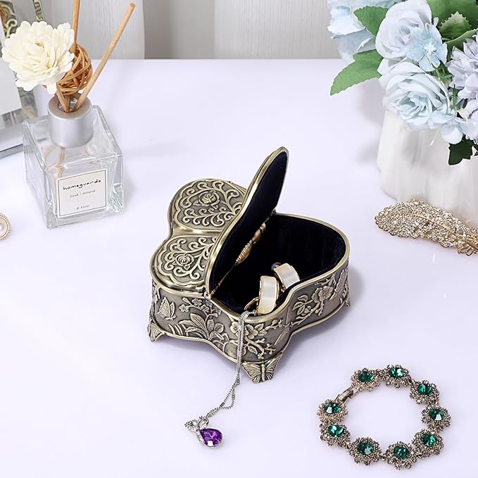 Hipiwe Vintage Metal Jewelry Trinket Box - Butterfly Shape Jewelry Organizer Treasure Chest Ring Holder Earrings Necklace Storage Box Keepsake Box,Brozne,Medium