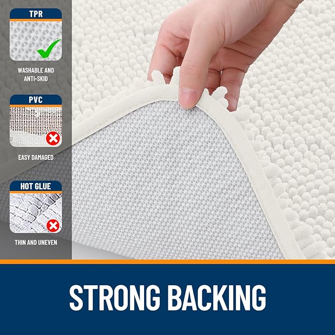 OLANLY Large Bathroom Rugs 40x24, Extra Soft Absorbent Chenille Bath Rugs, Rubber Backing Quick Dry, Machine Washable Bath Mats for Bathroom Floor, Tub and Shower, Home Decor Accessories, Ivory