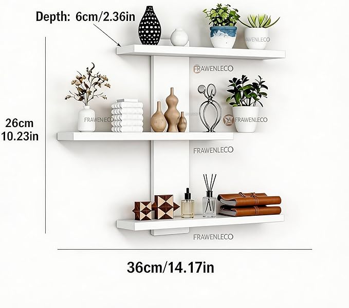 No Drilling 3 Tier Wall Shelf Unit, Versatile Lack Wall Shelf, Wall Hanging Storage Shelves for Kitchen Living Room Bedroom Dorm, Decorative Vertical Shelving Unit, White