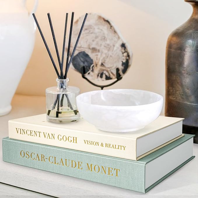 Aesthetic Decorative Books - Fake Books Storage Box for Decoration - Set of 2 Linen Coffee Table Decor - Photo Storage Keepsake Box for Room Bookshelf Decor, Sage