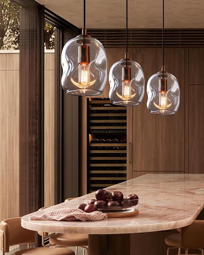 CASAMOTION Glass Pendant Light Gold and Clear Organic Globe Ceiling Hanging Fixtures Modern Industrial Ambient Lighting Over Kitchen Island Sink Bar Counter Porch Small Medium Lamp 8 Inch H