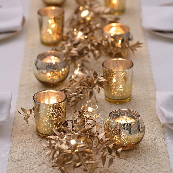 LETINE Gold Votive Candle Holders Set of 36 - Speckled Mercury Gold Glass Candle Holder Bulk - Ideal Spring Summer Decor for Wedding Centerpiece Table，Valentine's Day Decorations Indoor