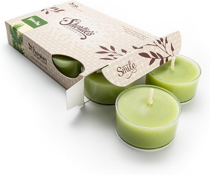 Shortie's Candle Company Tahoe Pine Premium Tealight Candles - Highly Scented with Essential & Natural Oils - 6 Green Tea Lights - Beautiful Candlelight - Made in the USA - Fresh & Clean Collection