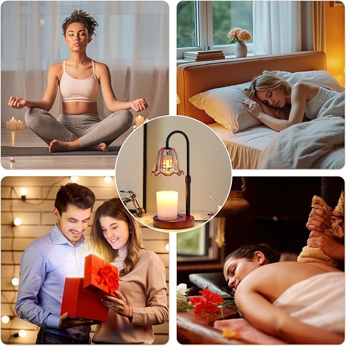 Candle Warmer Lamp Electric: Timer Dimmer Candles Warming Jar Light - Height Adjustable Dimmable Warmers Lamps - Flower No Flame Lamps with Heat Warm Melt Wax - Home Bedroom Decor Table Light