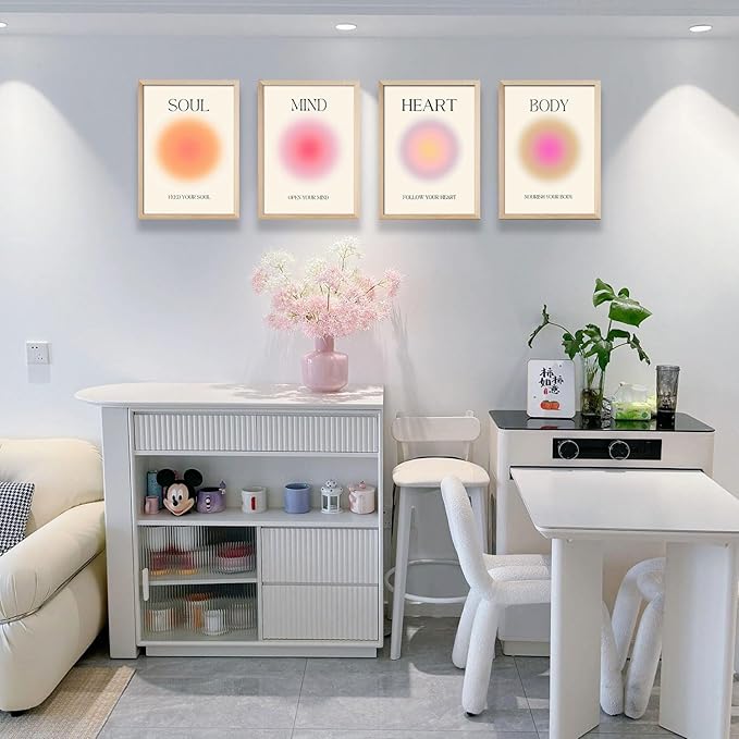Framed 4 colorful abstract halo posters angel number positive energy inspirational language inspirational wall art bedroom girls room pink decoration living room bedroom apartment hotel The Modern Concise Style dormitory 12x16inchX4
