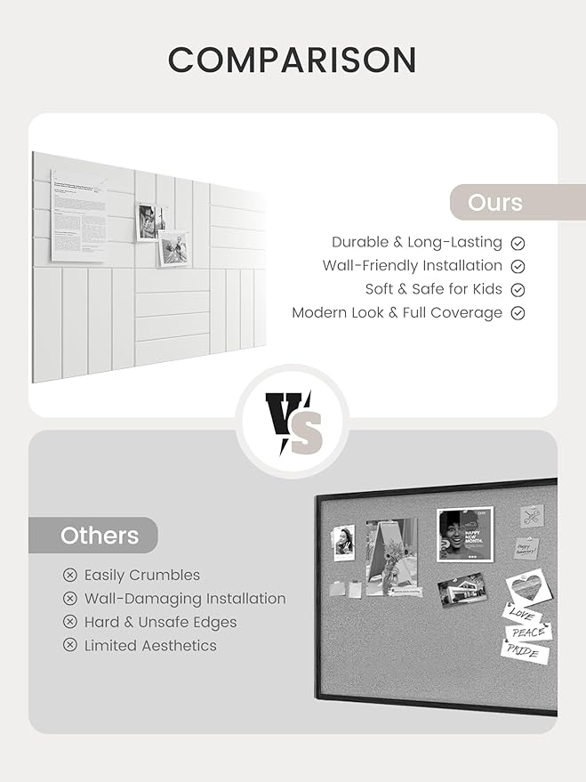 Bumusty Large Cork Board Alternative-36 x 24" Felt Bulletin Board Tiles, with 30 Pushpins, 40 Adhesive Tabs, Bold-Stripe 6-Pack, Cork Boards for Office Push Pin Board Felt Board-Milky White