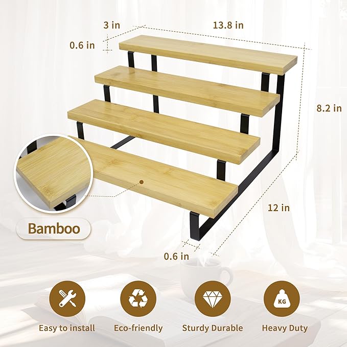 Bamboo Display Risers, 4 Tier Cologne Stand Perfume Organizer for Men, Large Cupcake Dessert Shelf for Party, Riser Stand for Decoration and Organizer, Party, Makeup, Figures, Cupcake