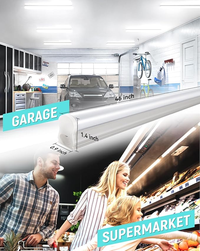 (4 Pack) 4FT T5 LED Shop Light,6500K,20W,2300LM(Super Bright White) Linkable LED Integrated Fixture,Garage Ceiling and Cabinet Light,Strip Light,Corded Electric with ON/Off Switch