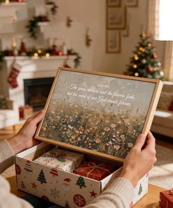 Framed Christian Floral Scripture Canvas Wall Art Wildflower Meadow Bible Verse Wall Decor Picture Isaiah Religious Faith Art Poster Print for Living Room Bedroom Decoration 12x16in