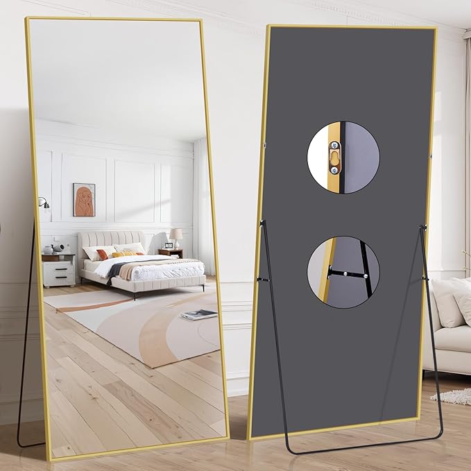 76"x34" Floor Mirror Full Length - Standing Mirror with Aluminum Alloy Frame, Large Body Mirror for Bedroom, Living Room, Wall Mounted or Leaning