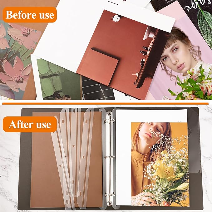 60 Pcs Magazine Holders 3 Hole Punched Plastic Binder Accessories 3 Ring Binder Magazine Collection Storage for Magazines File Book Organizer (Translucent White)