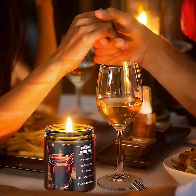 Mulled Wine Plums Candles for Romantic Gifts, 20 Hours Burn Soy Candle Gift for Women Stress Relief, Meditation, Yoga, Relaxing, Natural Soy Wax for Men and Women, 4oz