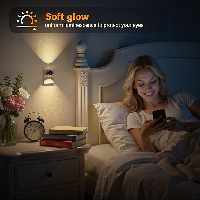 JandCase Night Lights Plug into Wall,4 Pack Mini Lens Night Light with 3CCT Color Temperature,180° Rotatable Night-Lights,Dimmable Nightlight Plug in with Light Sensor for Bathroom Hallway Room Decor