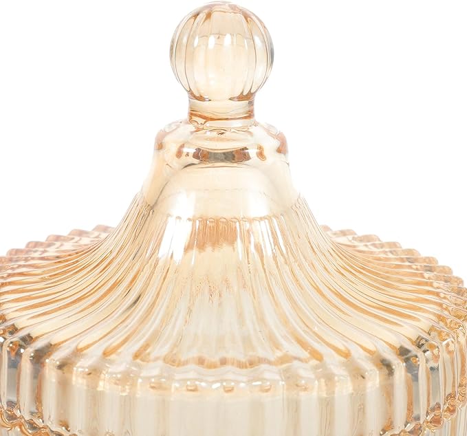 TIDTALEO Glass Apothecary Jar with Lid Amber Color, Decorative Candy and Snack Storage Container for Kitchen and Bathroom Organizer, Makeup and Jewelry Holder