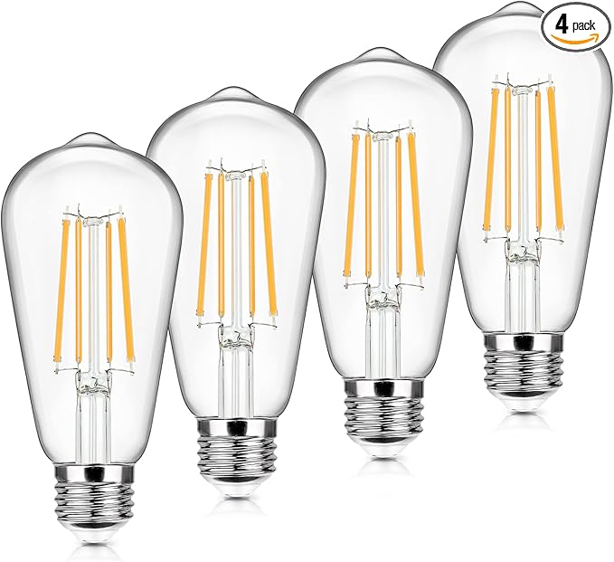 4-Pack Vintage LED Edison Bulbs 100W Equivalent 1400LM High Brightness 8W ST58 LED Filament Light Bulbs 3000K Warm White E26 Medium Base CRI90+ Antique Clear Glass for Home Dinning Room, Non-dimmable