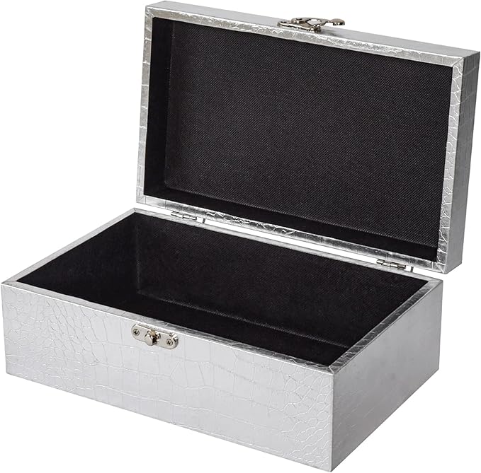 Set of 2 Wooden Decorative Nesting Storage Boxes, Silver Crocodile Leather with Clasp for Home Kitchen Living Room, Ideal Gift for Wedding Memories Jewelry Trinket