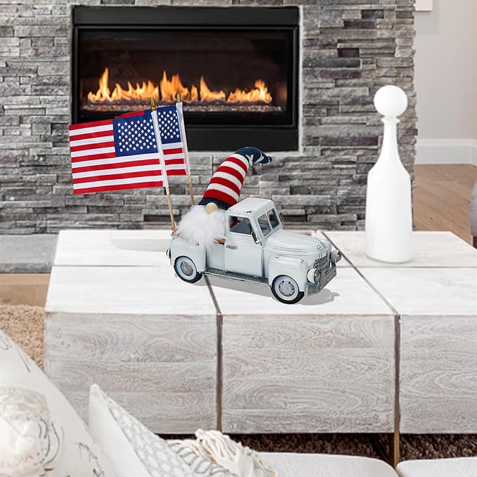 Farmhouse White Truck Decor, Vintage Metal Rustic Outdoor/Indoor Pickup Planter, Decorative Tabletop Storage, Farm Table Car Model Gift