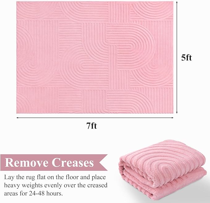 Pauwer Pink Area Rug for Girls Bedroom 5x7 Soft Fluffy Non Slip Machine Washable Rugs Arch Modern Indoor Mat Fuzzy Floor Carpet for Kids Nursery Living Room Dorm Playroom Dining Baby Home Decor