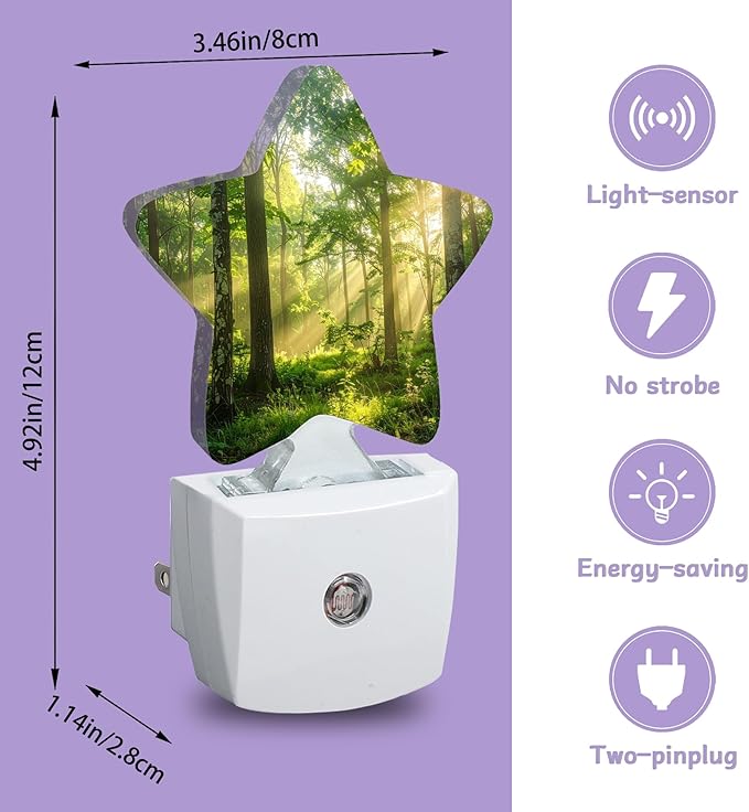Night Light,Green Forest Night Lights Plug into Wall Sunrise Decorations for Bedroom Bathroom,Dusk to Dawn Sensor Kitchen Hallway Stairs Energy Efficient Desk Lamp
