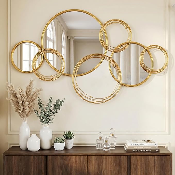 Mirrors for Wall Decor, Round Gold Mirror Wall Art, Wall Mirrors for Living Room, Entryway, Bedroom, Dining Room