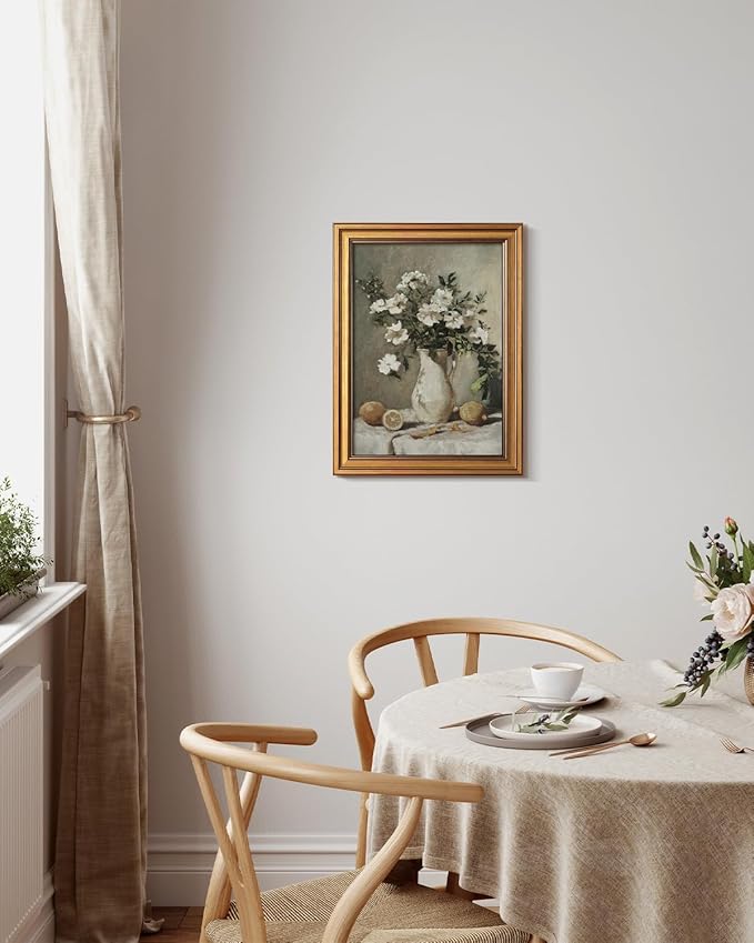 Bzstyleart Vintage Wall Art Decor for Living Room, Gold Framed Canvas Wall Art Prints Anthropologie Home Decor Aesthetic, Lemon Painting Botanical Flower Print, 12 x 16 Inch