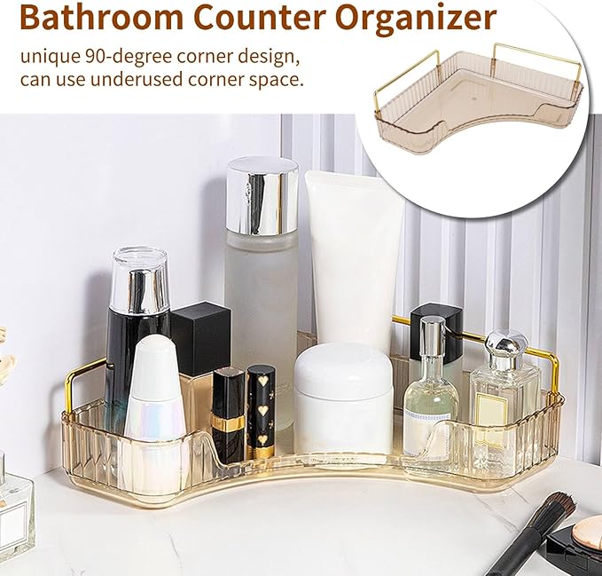 HERCHR 2-Tier Corner Bathroom Counter Organizer, Countertop Perfume Tray and Vanity Organizer, Makeup Cosmetic Storage, Skincare Storage Tray for Vanity Organizer, Corner Storage Organizers(#2)