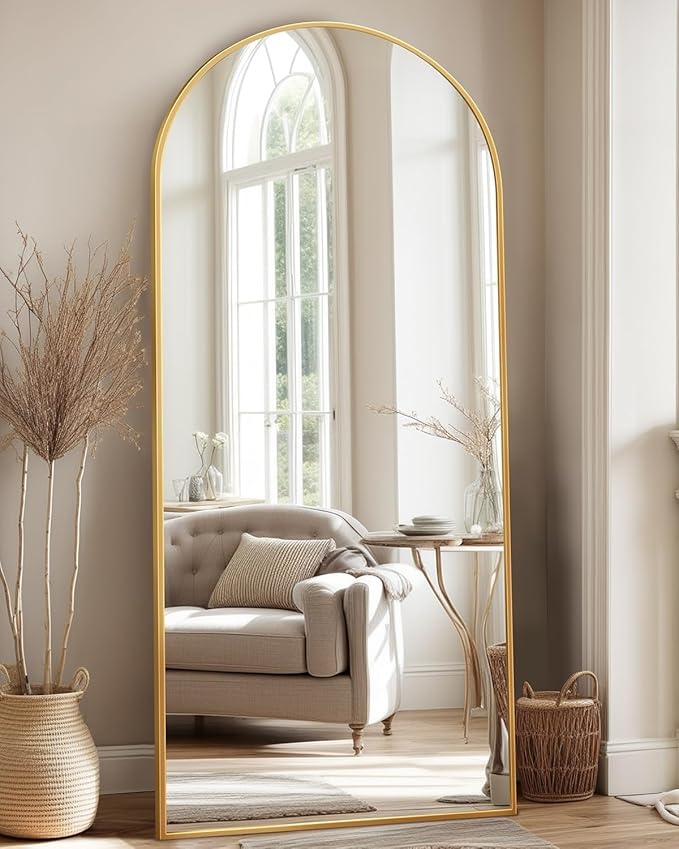 Antok Arched Full Length Mirror, 58"x21" Gold Metal Frame Floor Mirror for Bedroom Living Room, Freestanding/Wall Mount/Leaning