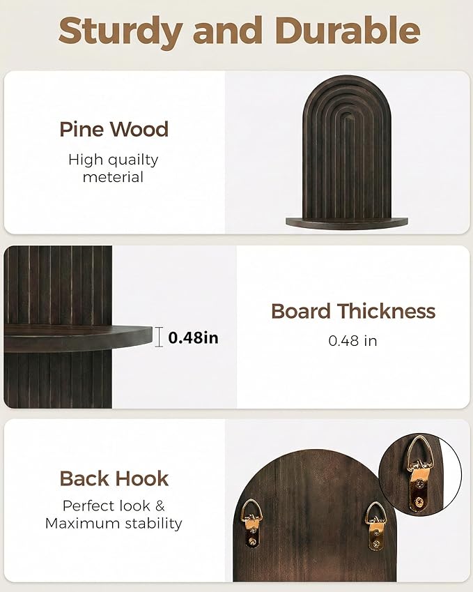 Bamworld Boho Wall Decor Brown Plant Wall Shelf, Mid Century Modern Decor Hanging Plant Shelf, 1-Tier Wooden Floating Shelves for Home, Bathroom Bedroom Living Room, Office Holding Planter