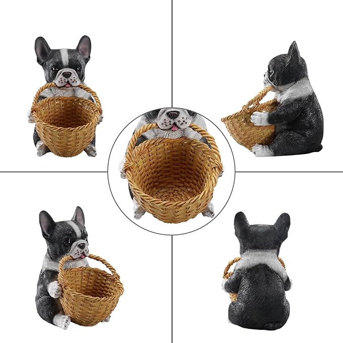 Dog Resin Storage Basket, Desktop Organizer for Remote & Keys, Cute Home Decor Tray, Ideal present for Pet Lovers.(French Bulldog Biting Basket)