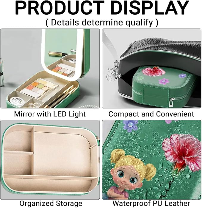 Wrappiness Girls & Women Lovely Makeup Box With LED Mirror - Personalized Jewelry Box Organizer Portable Ideal for Travel, Gift for Daughters Sisters Friends (Lovely Girl, Toddler Girls)