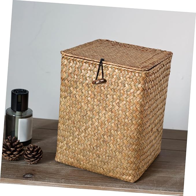 PRETYZOOM Sea Grass Storage Box Multi Functional Makeup Organizer for Desktop Chic Sundries Holder Decorative and Practical Home Storage