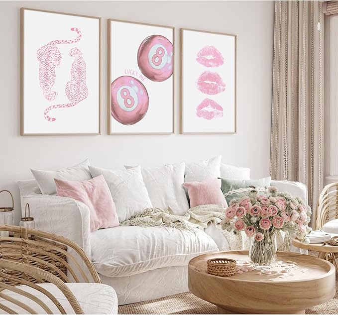 Tocliky Pink Cheetah Wall Art Decor Trendy Leopard Prints Preppy Aesthetic Canvas Room Decor Y2k Leopard Wall Art 8 Ball Poster Coquette Funky Fashion Artwork for Girls Bedroom 12x16x3 Inch Unframed