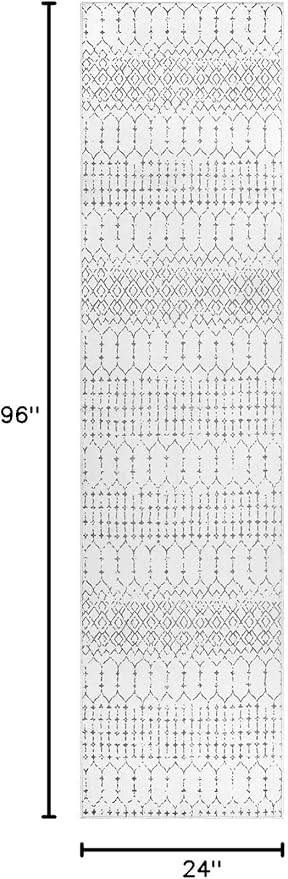 Lahome Moroccan Kitchen Runner Rug - 2x8 Non-Slip Washable Hallway Rug Runner Ultra-Thin Soft Throw Bathroom White Print Distressed Carpet for Entryway Laundry Room Living Room Hana
