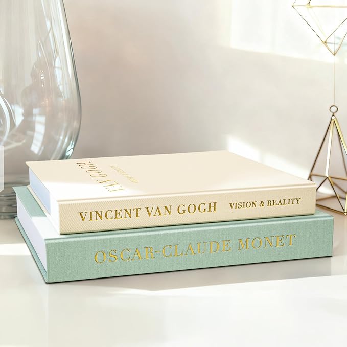 Aesthetic Decorative Books - Fake Books Storage Box for Decoration - Set of 2 Linen Coffee Table Decor - Photo Storage Keepsake Box for Room Bookshelf Decor, Sage